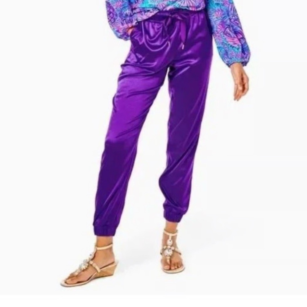 Lilly Pulitzer XS Solid PURPLE BERRY JULISSA PANTS Stretch Pull-On